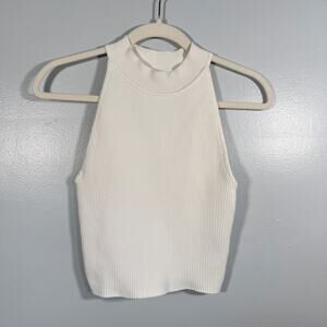 Babaton Sculpt Knit Mockneck Halter Top Small White